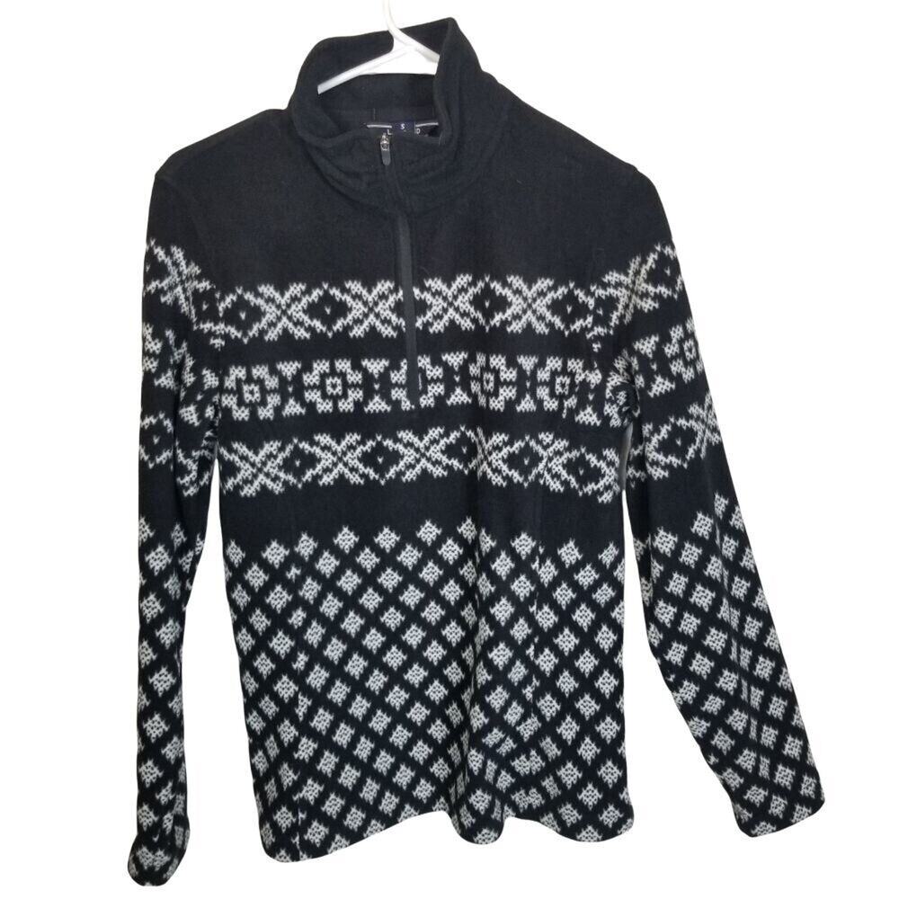 Lands End Womens Nordic Fair Isle leece Sweater Sz S Snowflake Holiday Cabincore